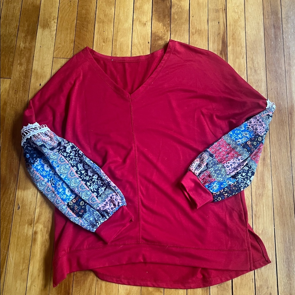 Patchwork Pattern Long Sleeve Tops - Picture 2 of 4